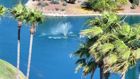 sun-lakes-country-club-golf-course-pond-in-banning-California-AERIAL-TELEPHOTO-STATIC