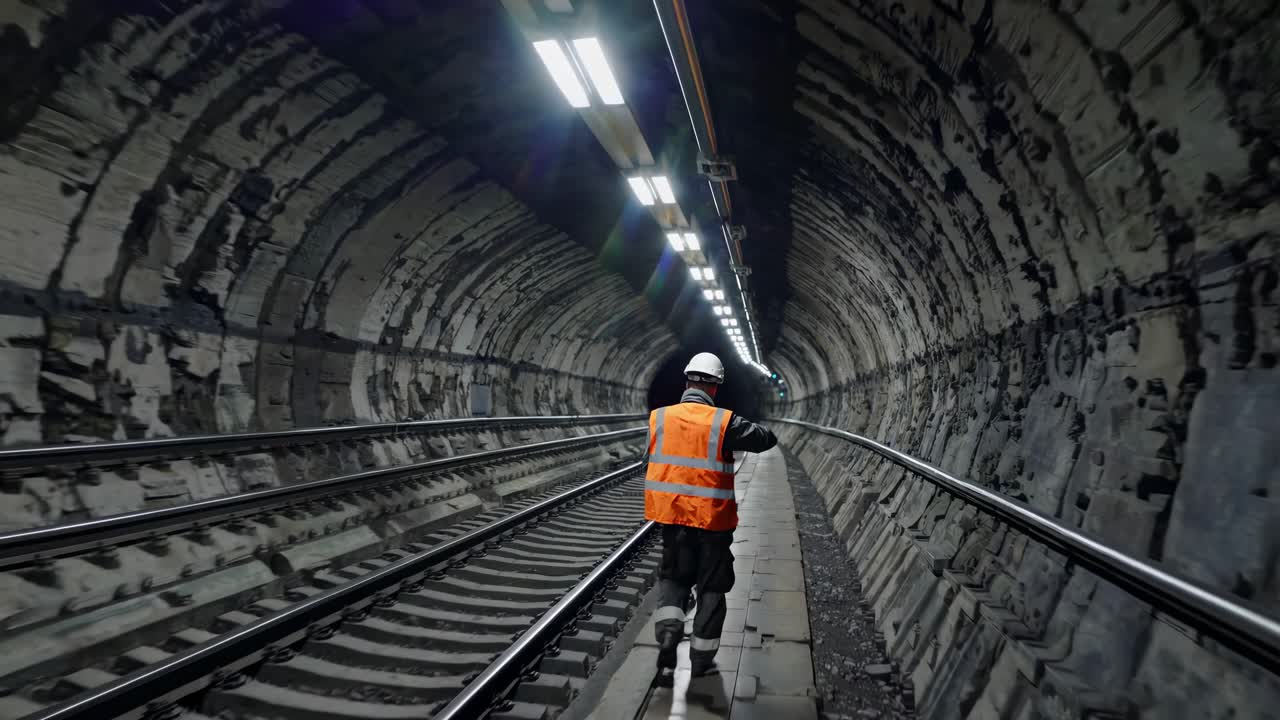 Worker in Underground Tunnel