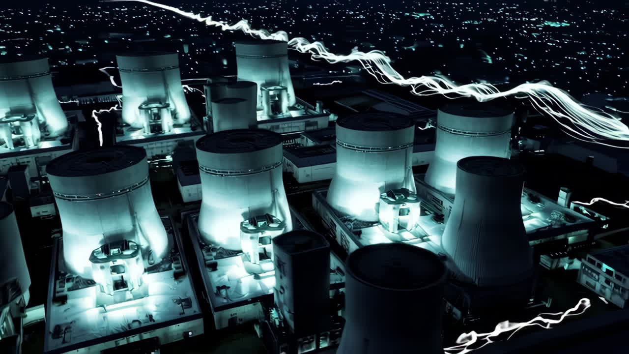 Night Aerial View of a Power Plant Complex