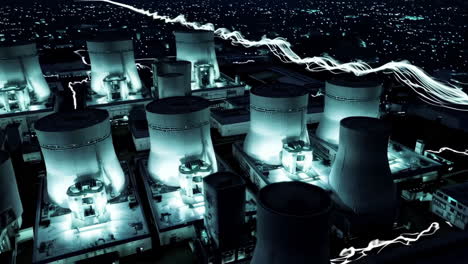 night aerial view of a power plant complex