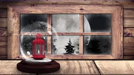 Animation-of-snow-globe-with-lantern-and-silhouette-of-santa-claus-in-sleigh