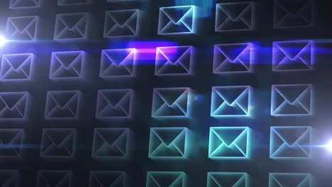 animation of rows of digital envelopes with glowing light trails