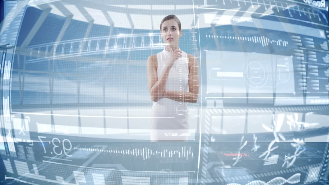 디지털 스크린을 사용하는 사업가