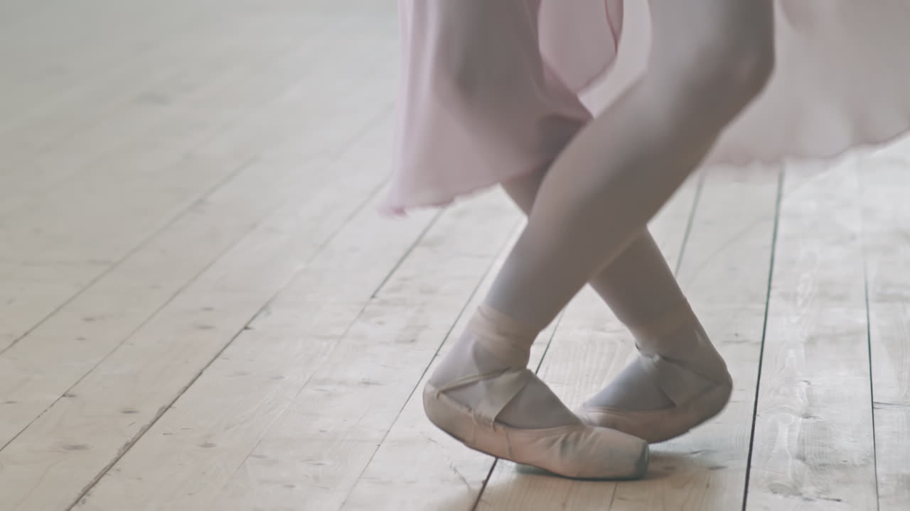 Ballerinas Legs Dancing On Wooden Floor