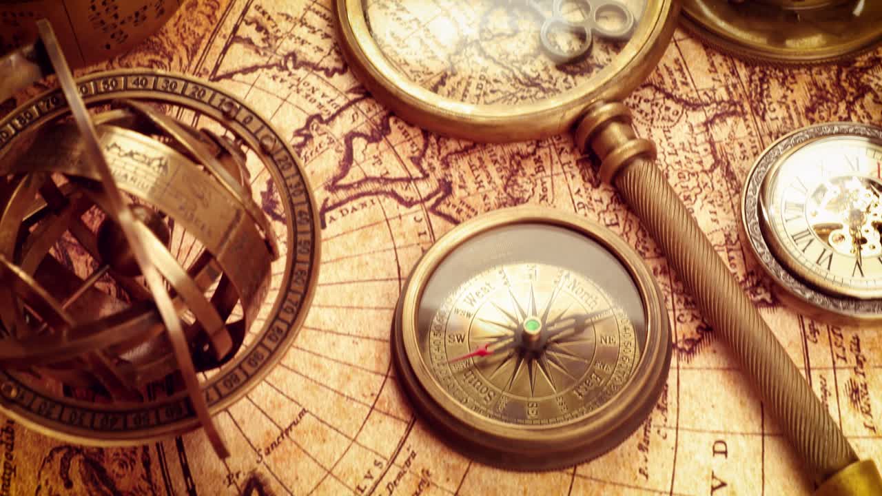 Vintage still life on an old map in 1565.