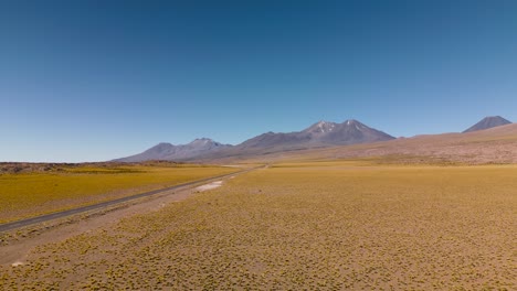 camino del desierto que atraviesa un vasto y tranquilo paisaje del altiplano en chile, bajo un cielo azul claro