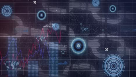 Statistische-Datenverarbeitung-Und-Rundscanner-Vor-Sicherheitskette-Auf-Blauem-Hintergrund