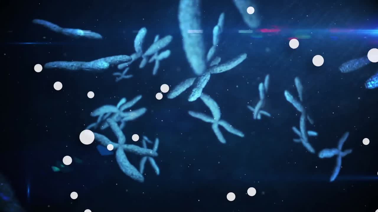 파란색 배경에 있는 염색체와  ⁇  반점의 애니메이션