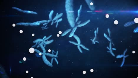 animation of chromosomes and white spots on blue background