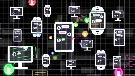 Animación-De-Texto-AI,-íconos-Y-Procesamiento-De-Datos-En-Pantallas-De-Computadora.