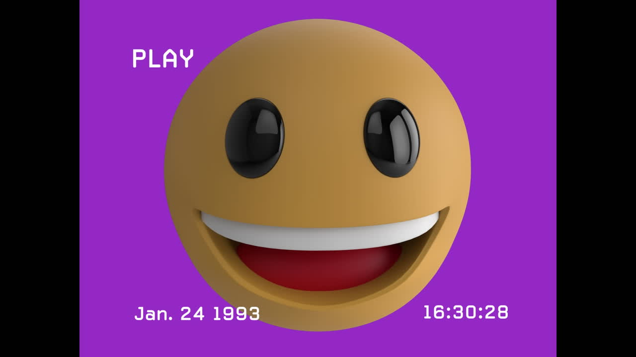 Animation of happy emoji icon over screen with noise