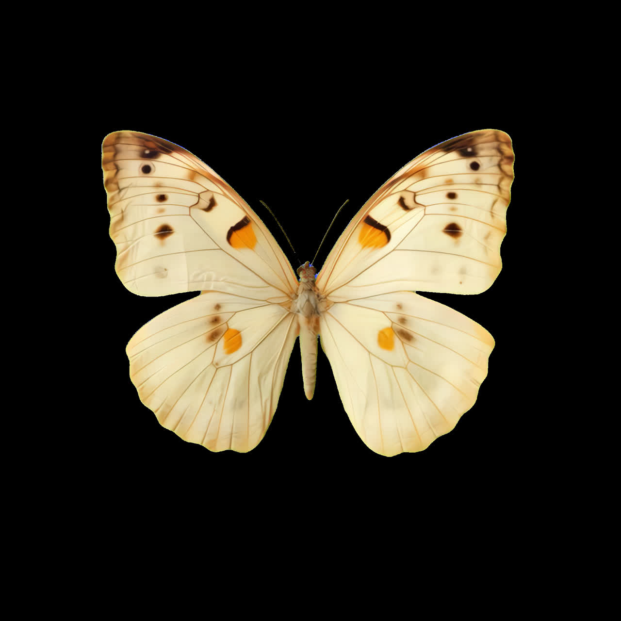 Elegant butterfly animation isolated asset, transparent 4K video, alpha channel, ProRes 4444
