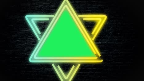 animación geometría luz de neón colorido marco brillante con espacio verde.