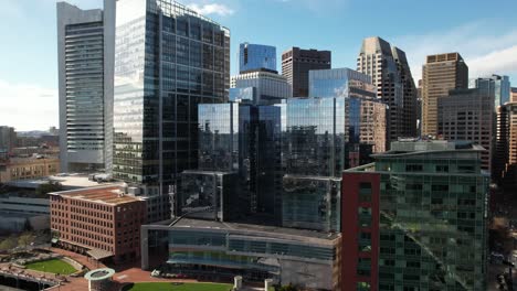 aerial view orbiting boston intercontinental luxury waterfront hotel and downtown city skyline