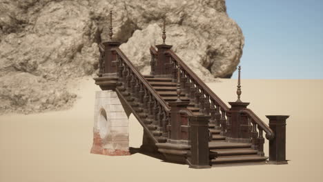 old, ornately-carved wooden staircase in the desert