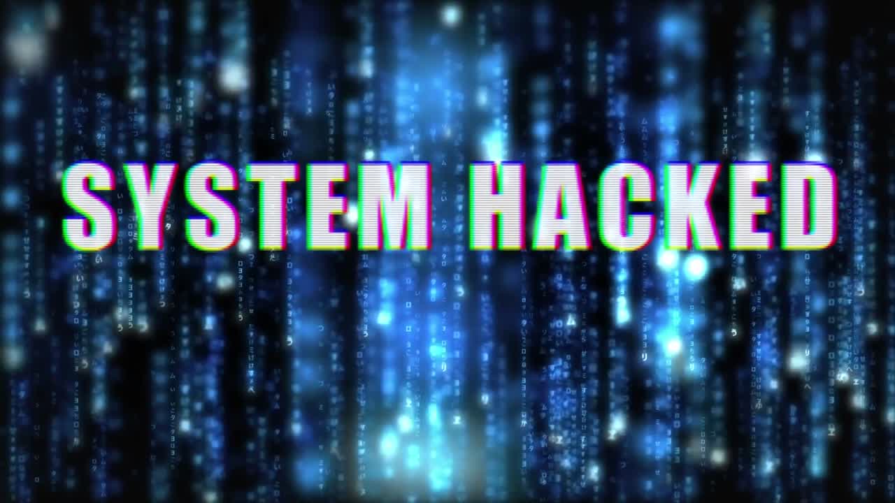 System hack text against blue data processing in background