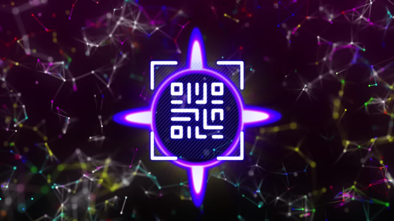 Animation of qr code, circle and constellations on black background