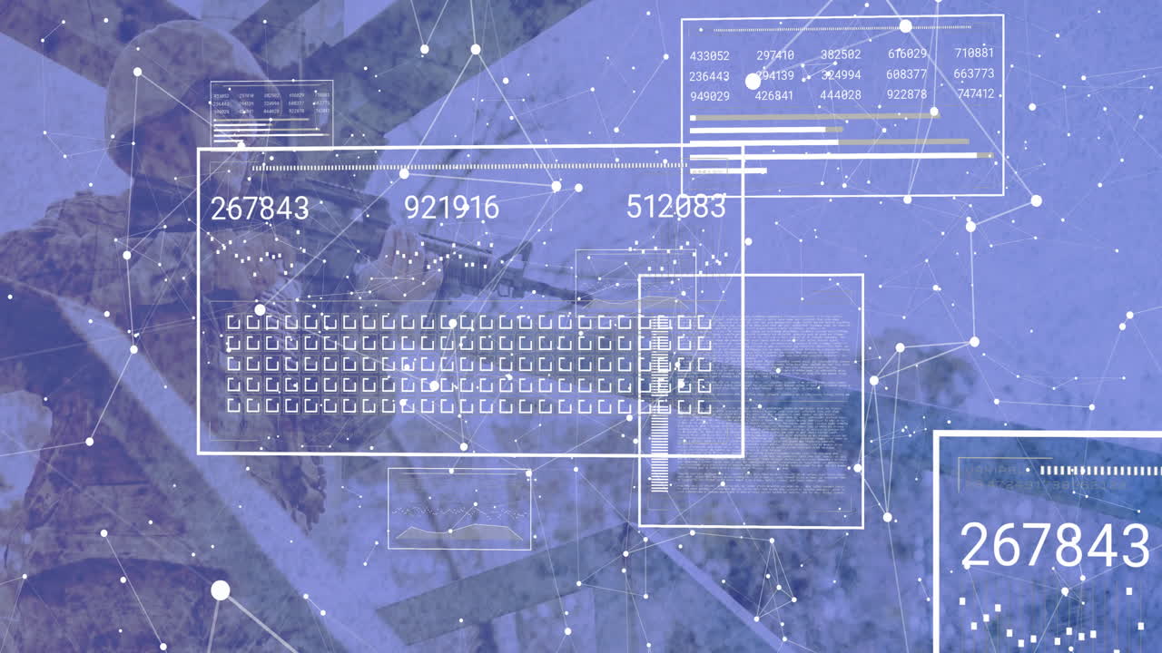 animación de las estadísticas y el procesamiento de datos digitales sobre un fondo púrpura