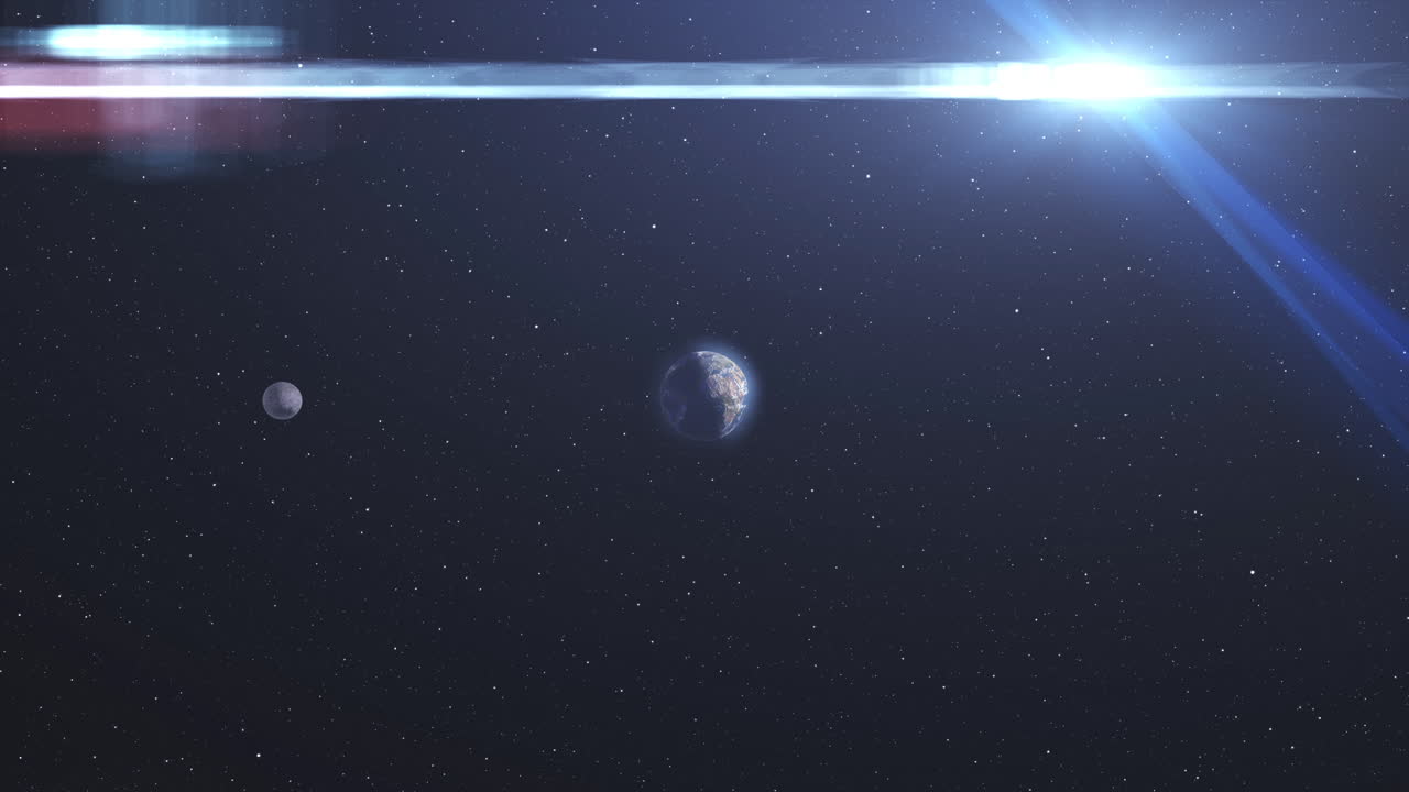 Planet and Moon in Space with Stars