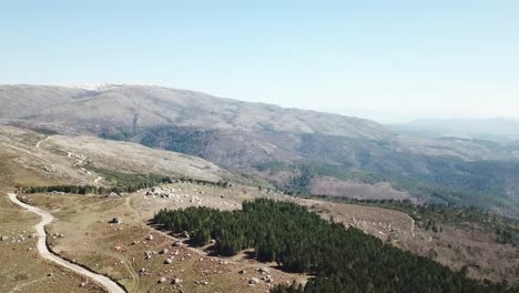 drone shot with snow mountains in background
