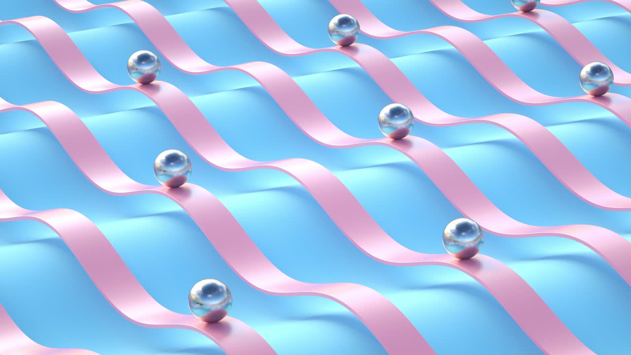 루프 가능한 3d 렌더링 애니메이션: 미끄러지는 공, 금속, 분홍색 및 파란색