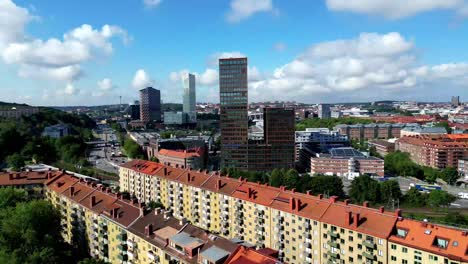 Aerial-towards-the-Citygate-and-Kineum-office-buildings-in-Gothenburg,-Sweden