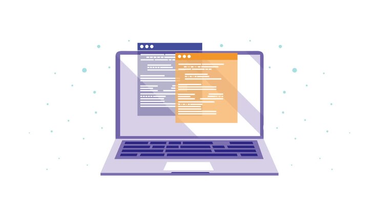 laptop con modelli di pagine web animati