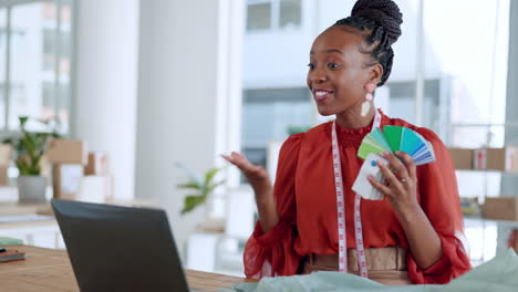 Business-video-call,-black-woman-stylist