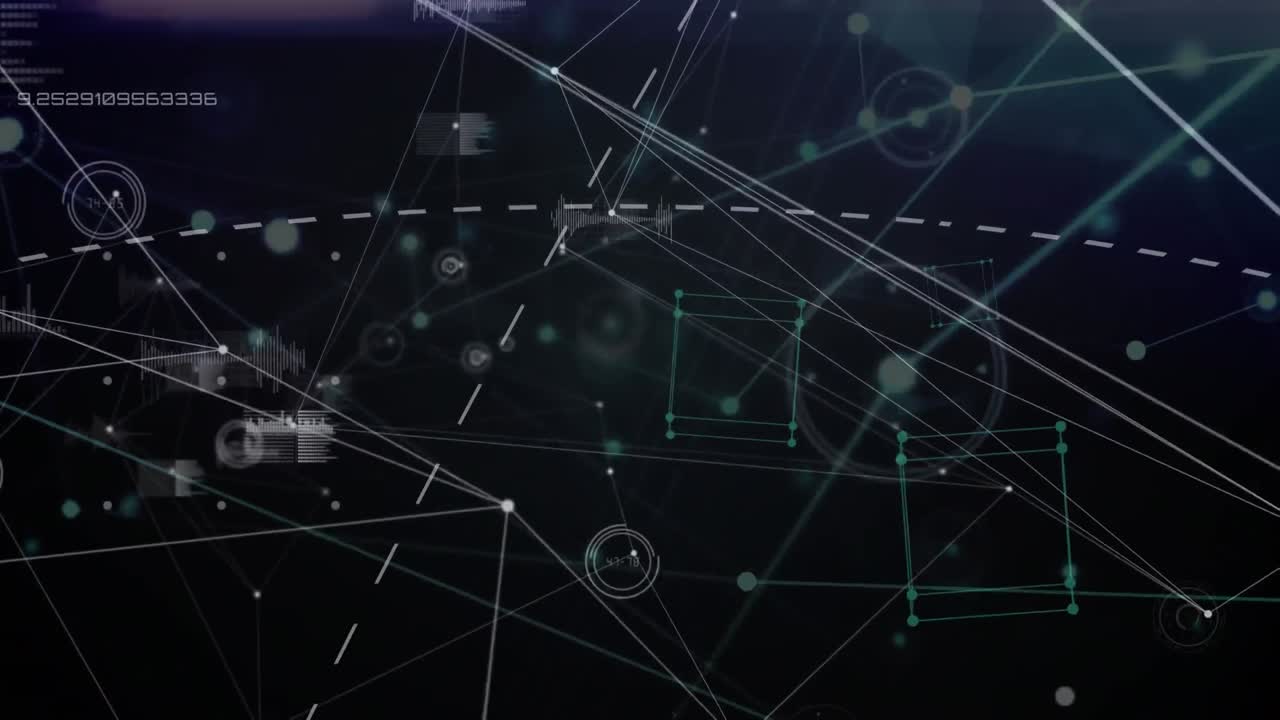 animación digital de la red de conexiones y procesamiento de datos contra un fondo negro