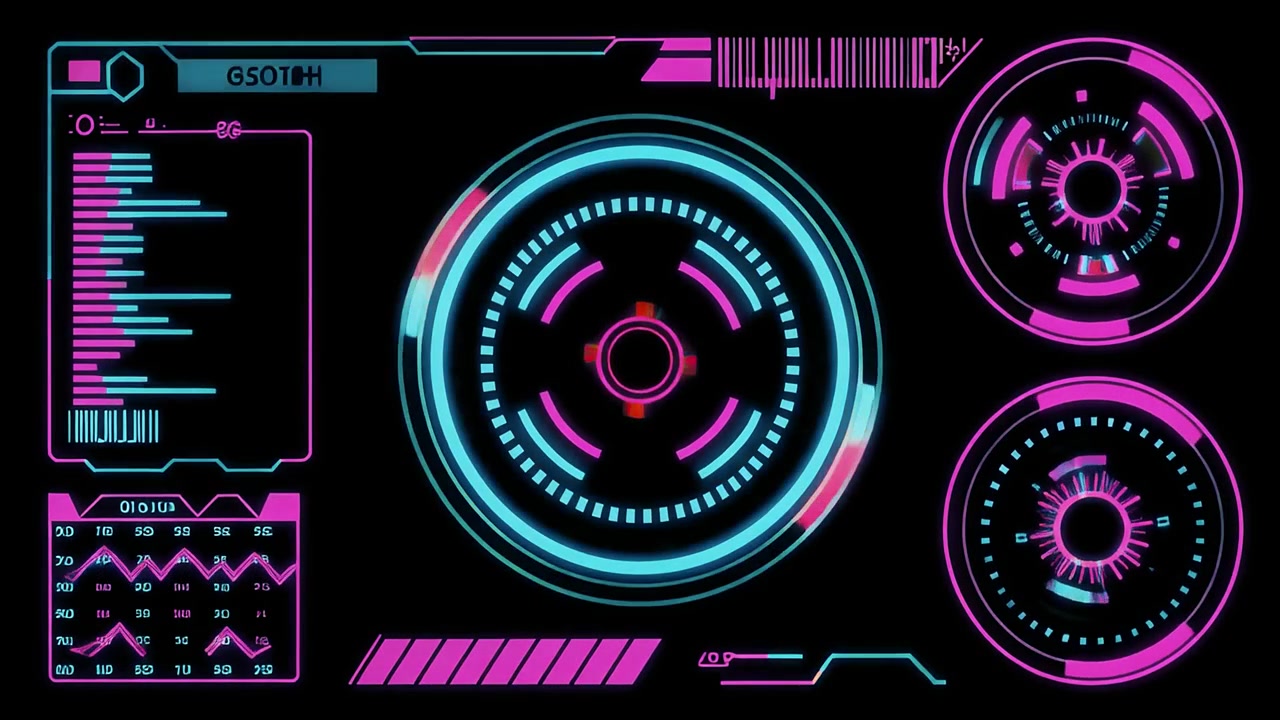 Abstract Futuristic HUD Display with Animated Data and Circular Graphics