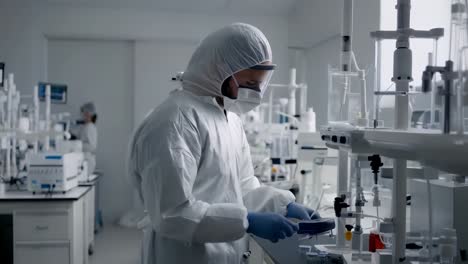 focused researcher working on medical experiments in a lab.