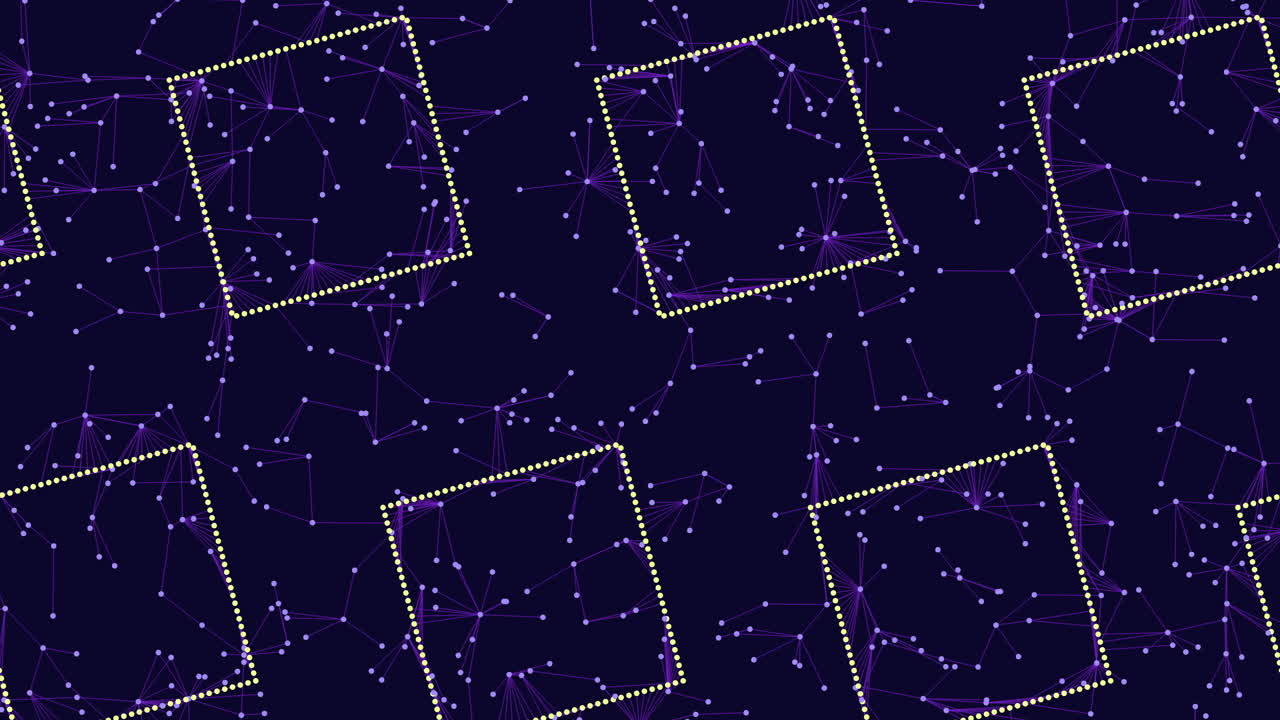 Abstract digital network background with glowing frames and connected nodes