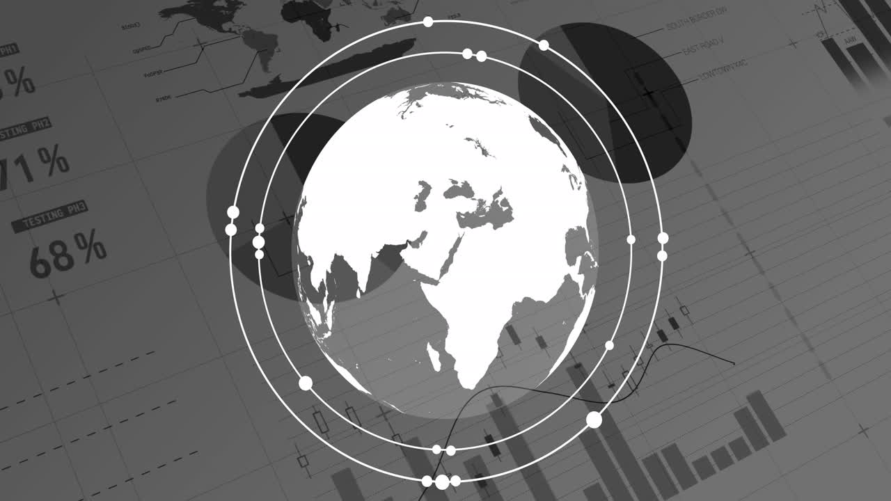 Animation of financial data processing over globe