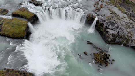 static aerial of the powerfull glacier waterfall godafoss at iceland