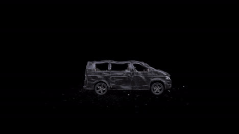 realistic black van crash accident, moves towards the camera, isolated 4k animation