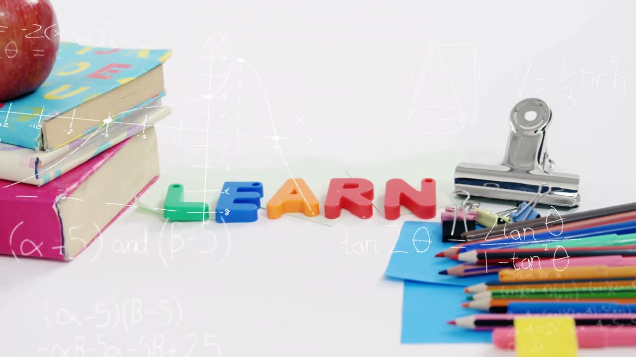 학교 아이템에 대한 수학적 데이터 처리의 애니메이션