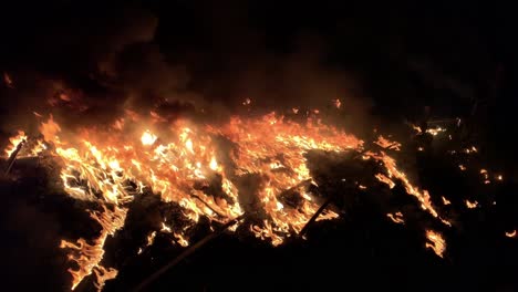 long stripwood being thrown on to an open fire pit 4k
