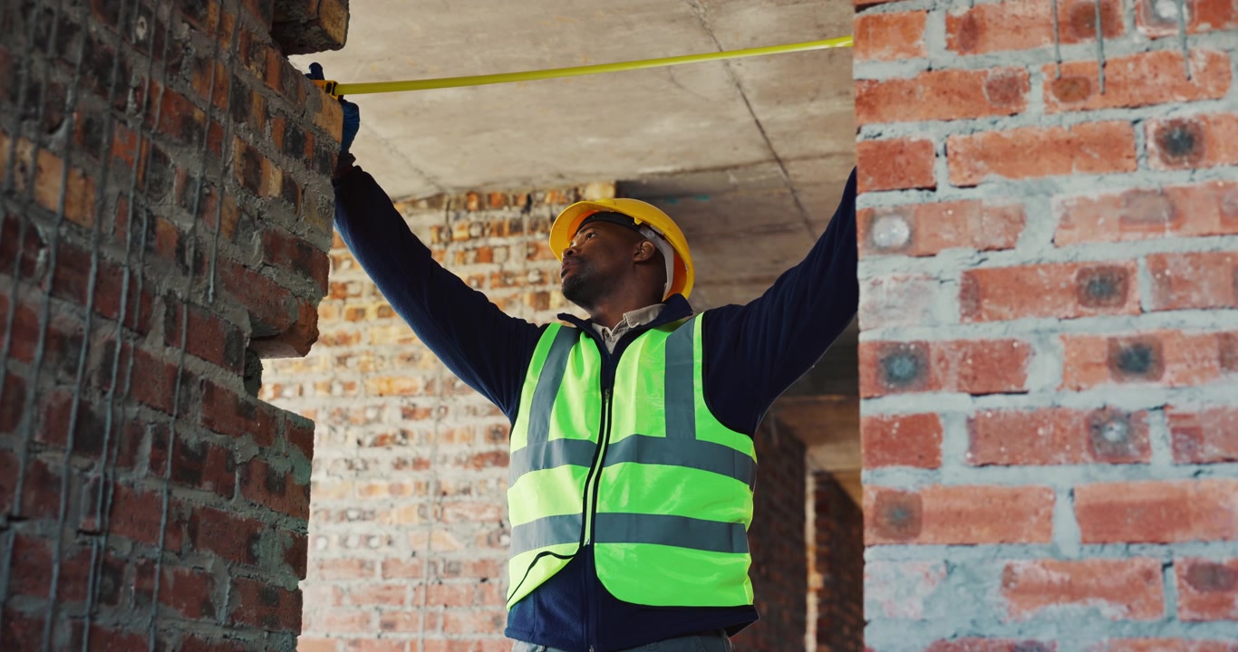 Construction Worker Measuring a Doorway with a Tape Measure