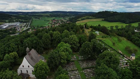 Flying-over-the-scenic-Stations-of-the-Cross-in-Moravska-Trebova,-Czech-Republic