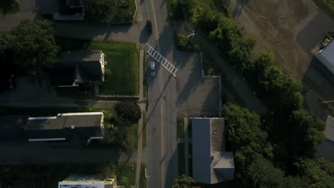 Aerial-footage-taken-from-a-drone-of-a-quiet-street-in-Newport,-Vermont