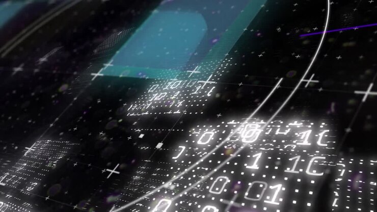 Animation of data processing on black background