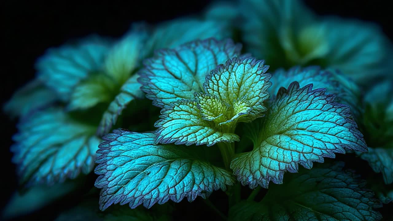 A Captivating Close-Up of Vibrant Green Leaves with Intricate Veins and Textures, Showcasing Nature's Beauty in Vivid Colors Against a Dark Background