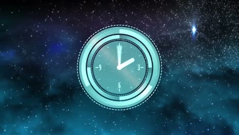 animación del reloj sobre las estrellas en el cielo nocturno