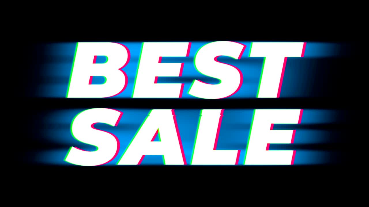 Promozione con testo 'Migliori Saldi' ed effetto glitch vintage