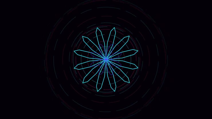 Abstract Neon Geometric Flower Animation on Black Background