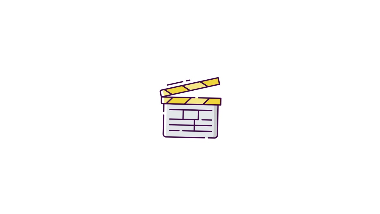 Animated Clapperboard Icon Opening and Closing on White Background