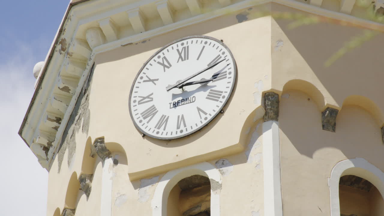 Church of St. Margaret of Antioch Clock Tower In Vernazza, Province of La Spezia, Italy. Close-up Shot