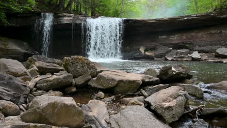 panning view of natural waterfall in babcock state park, west virginia