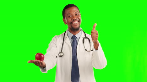 Arzt,-Apfel-Und-Greenscreen-Porträt