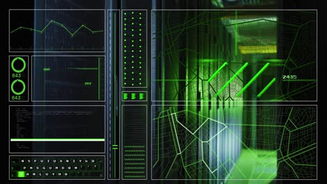 Animation-of-interface-with-data-processing-against-computer-server-room